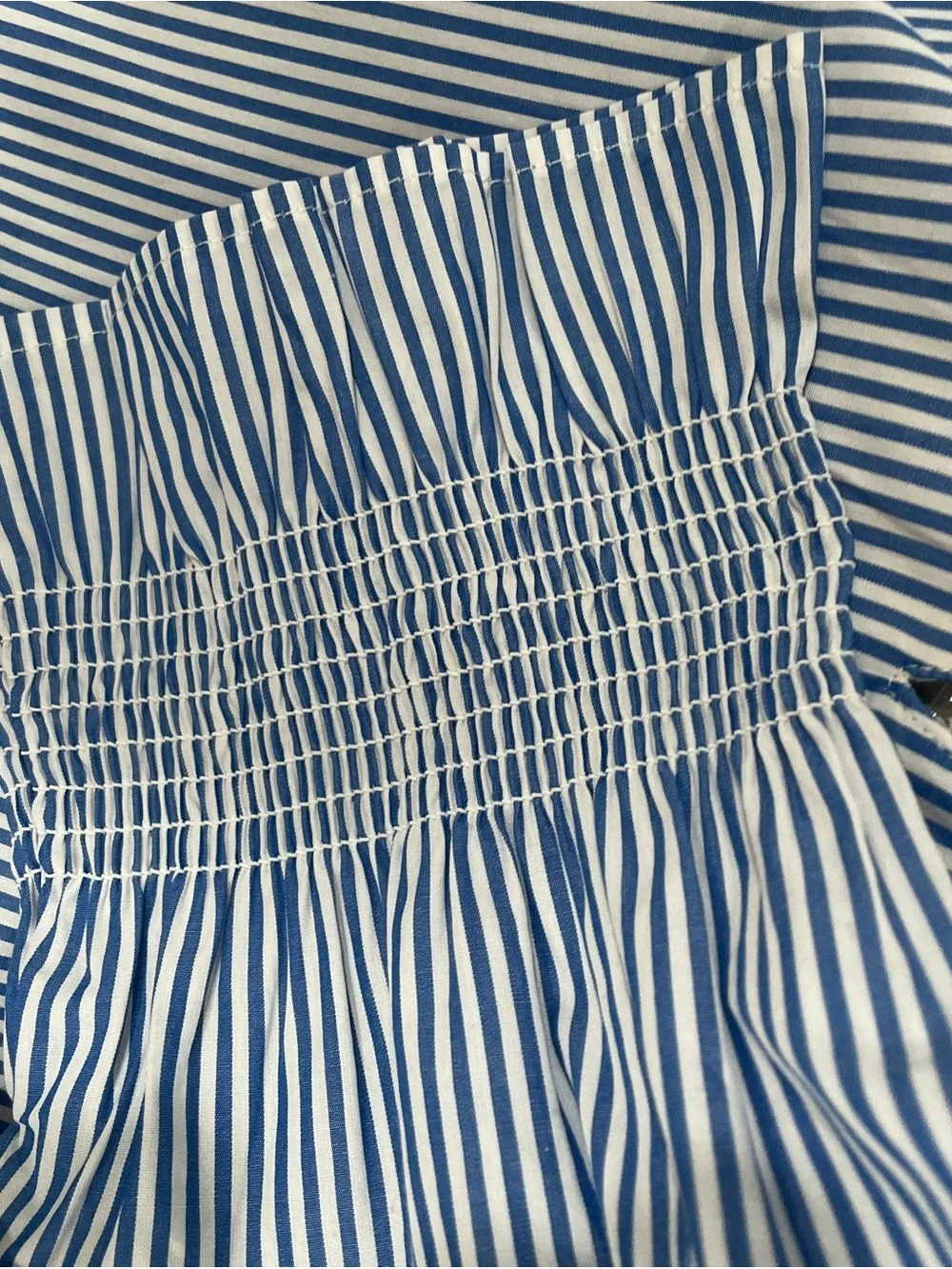 NWT J Crew Banker Blue White Stripe Short Sleeve Puff Smock Ruffle Cotton Preppy